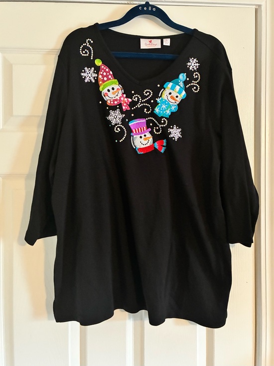 Quacker Factory Tops - Quacker Factory Black Top with Snowmen Accents
